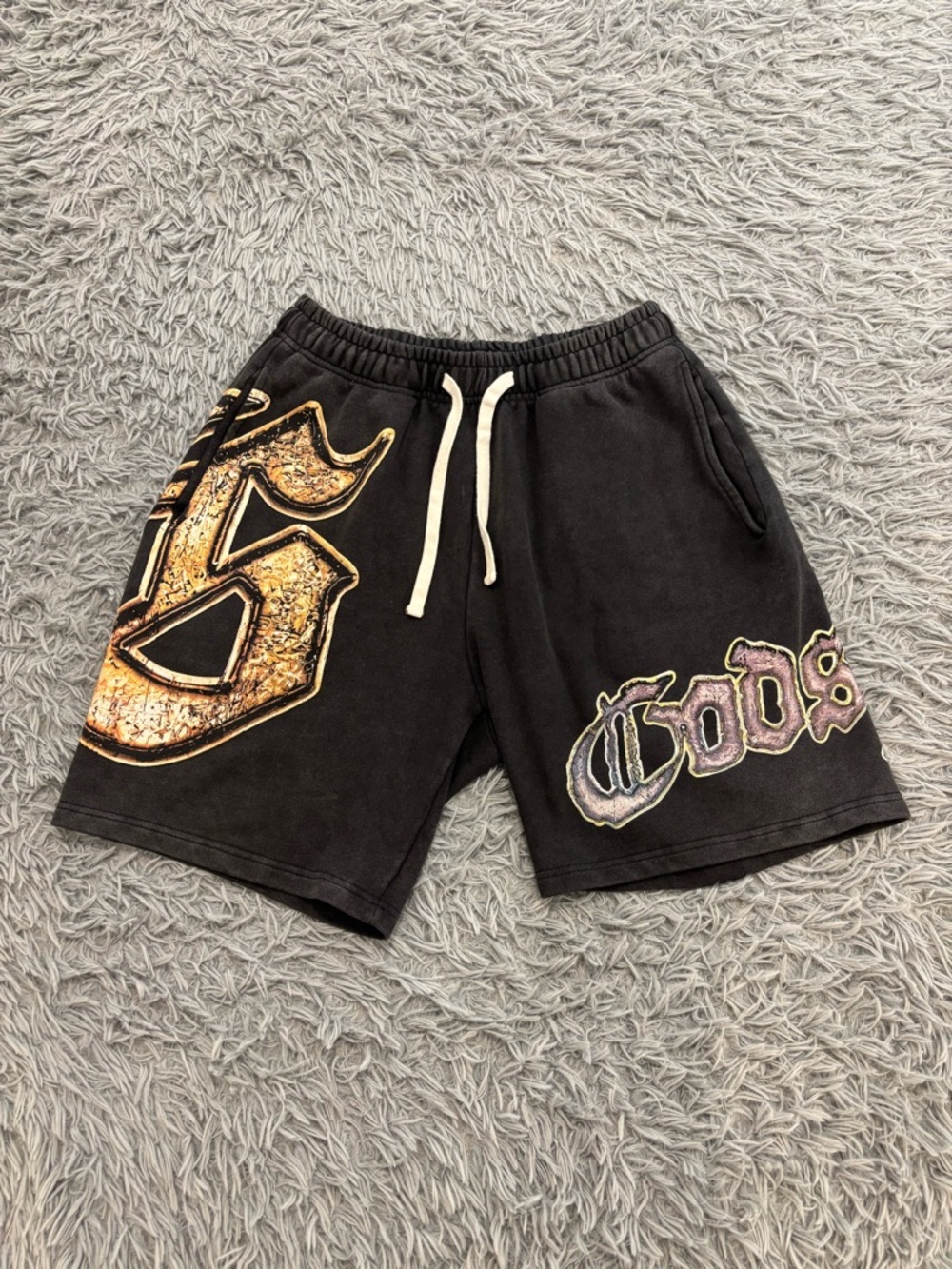 Godspeed Men Black Wash Faded New York Courtside Shorts Small Grunge Y2K Hip-Hop